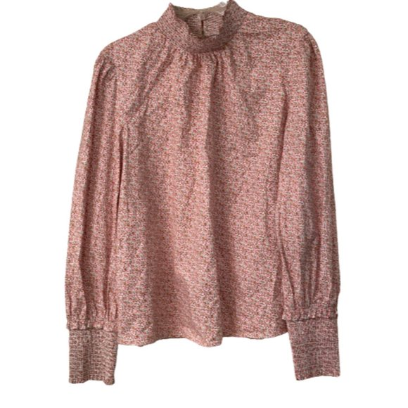 Pomander Place Women's Floral Smocked Modoc Top Mock Neck Blouse Size XL NWOT - Picture 2 of 8